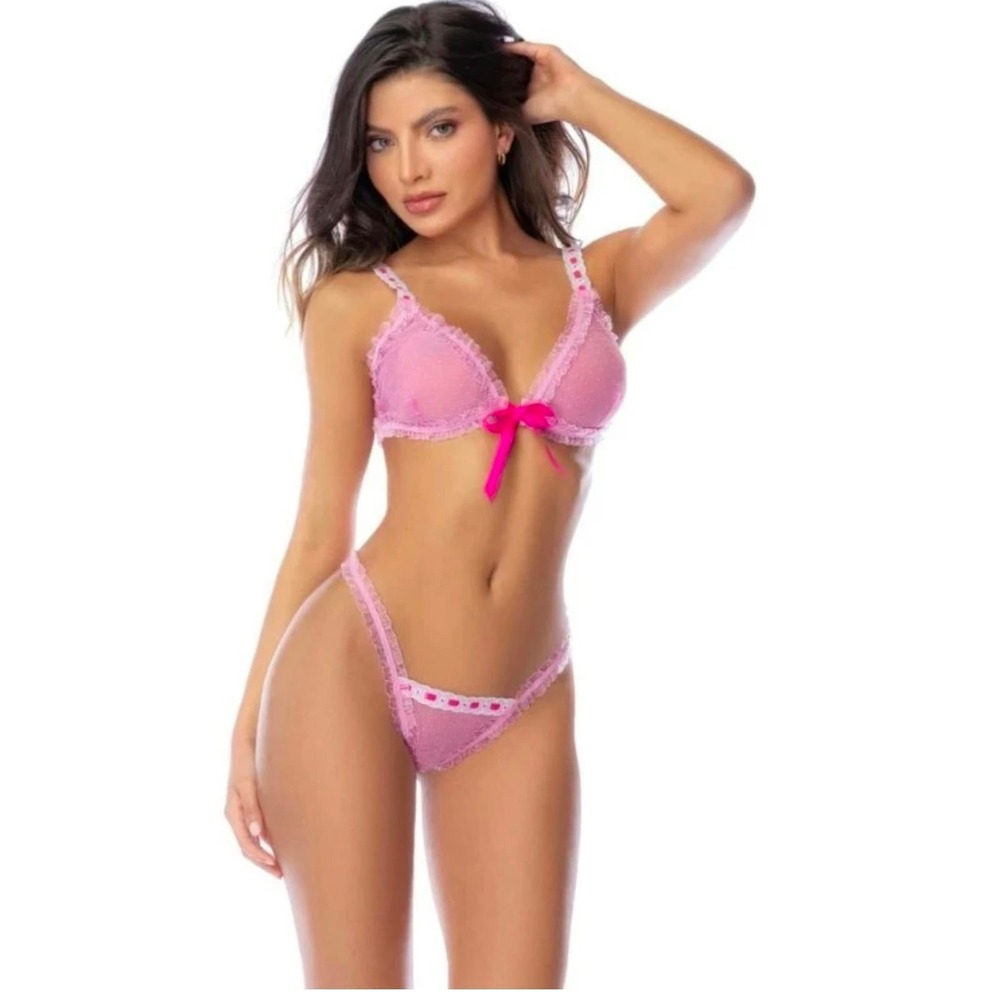 MAPALÉ Pink Romance 2 Piece Lingerie Bra Thong Set Pink L/XL Style 80004